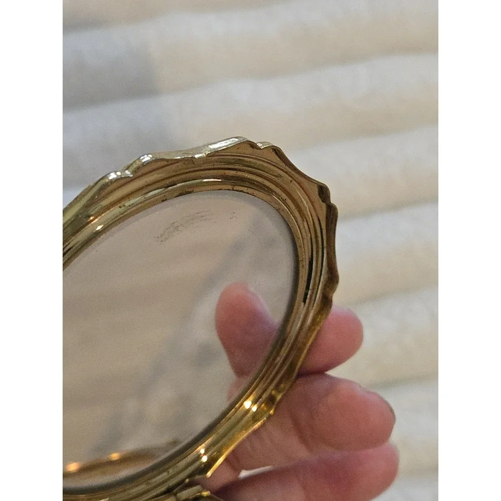 Vintage Stratton Mother of Pearl MOP Pattern Gold Tone Compact Mirror & Case